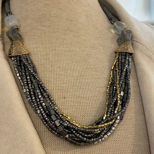 Gray and gold beads multi-strand necklace